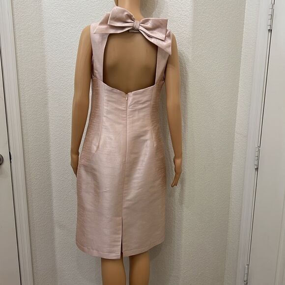 Alfred Sung Pearl Pink Silky Shimmer Sleeveless Dress Open Back Bow Size 12 - Picture 6 of 11